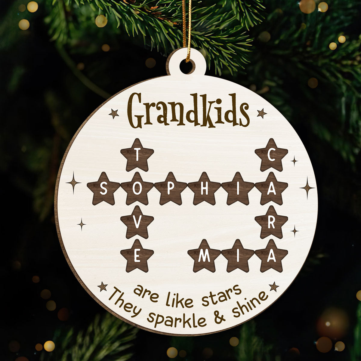 Grandchildren Are Like Stars Crossword Puzzle Personalized Wooden Ornament