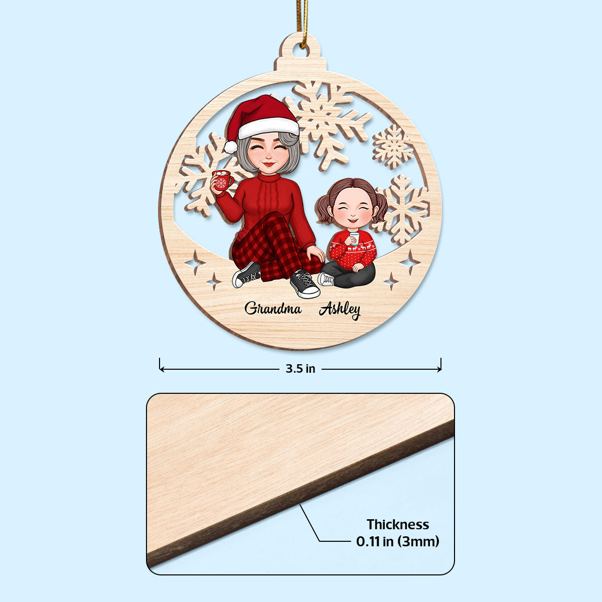 Cute Grandma Grandkid Sitting Cut-through Personalized Wooden Ornament