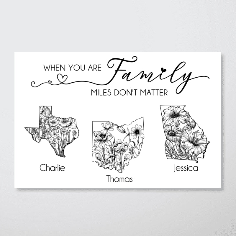 The Love Between Family Knows No Distance Native Wildflower State Map Personalized Poster