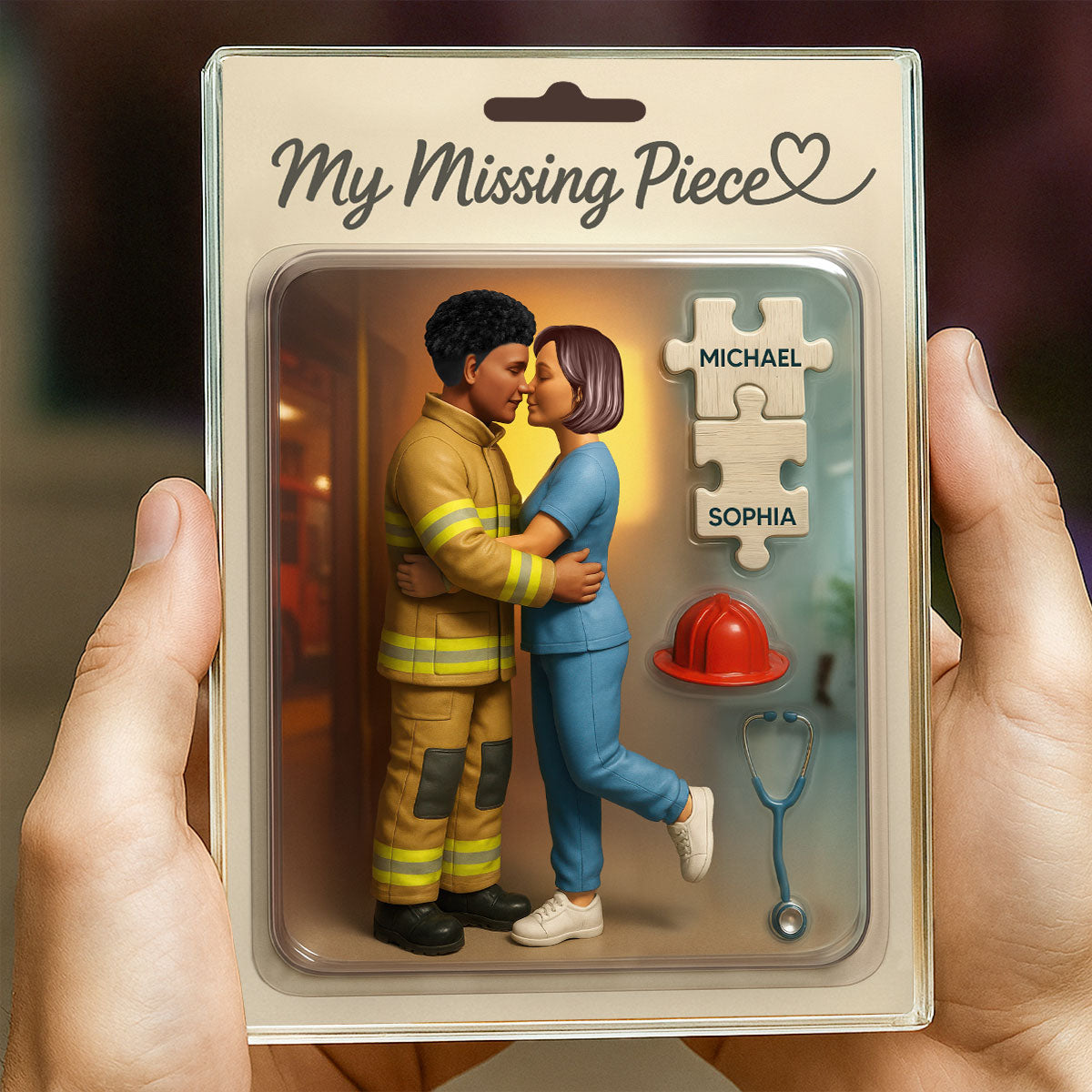 My Missing Piece Firefighter Nurse Couple Personalized Acrylic Block Plaque, Gift for Him, Gift for Her