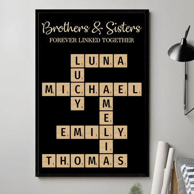 Brothers & Sisters, Forever Linked Together Crossword Puzzle Art Personalized Poster, Gift For Brothers, Sisters, Siblings, Family