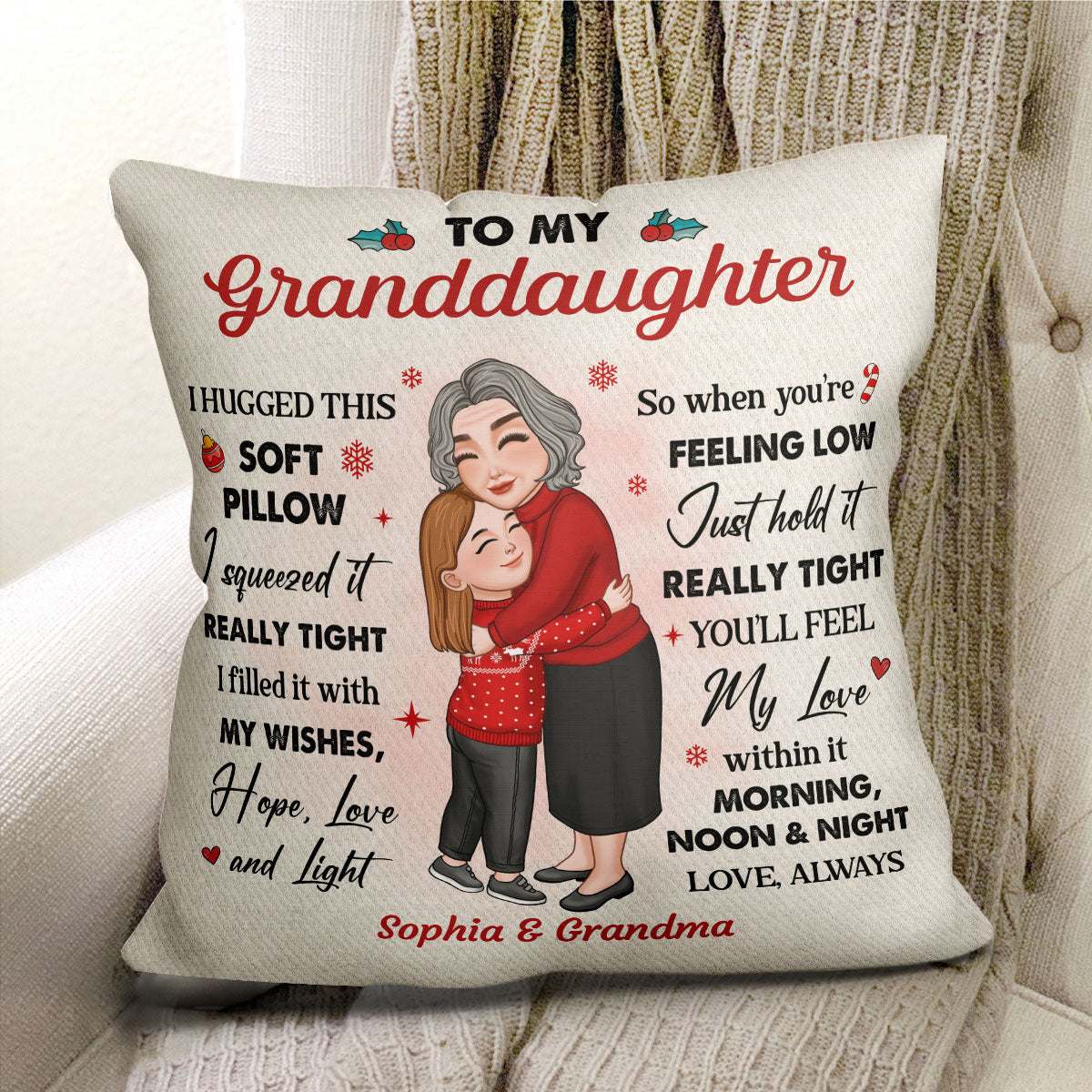 To My Granddaughter Grandson Grandma Hugging Personalized Pillow
