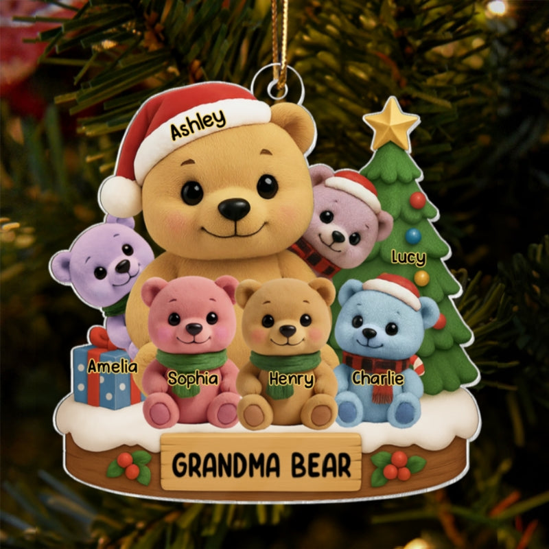Grandma Bear Sitting with Grandkids Personalized Acrylic Ornament, Christmas Gift for Grandma