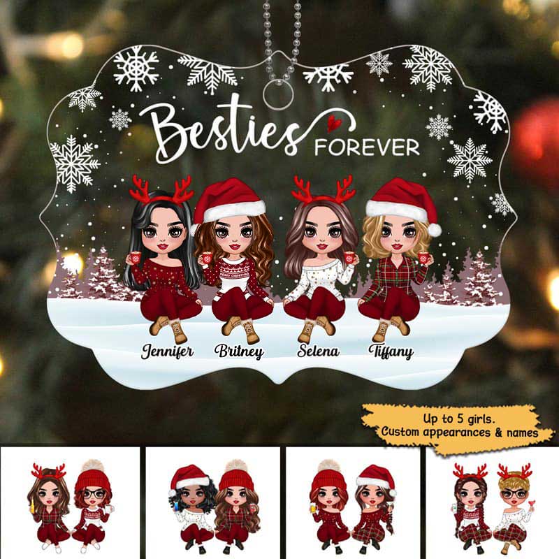 Doll Besties Sisters Forever Snow Background Personalized Acrylic Ornament