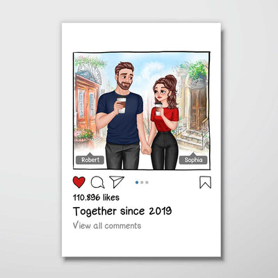SNS Post Cartoon Couple Hand In Hand Personalized Vertical Poster