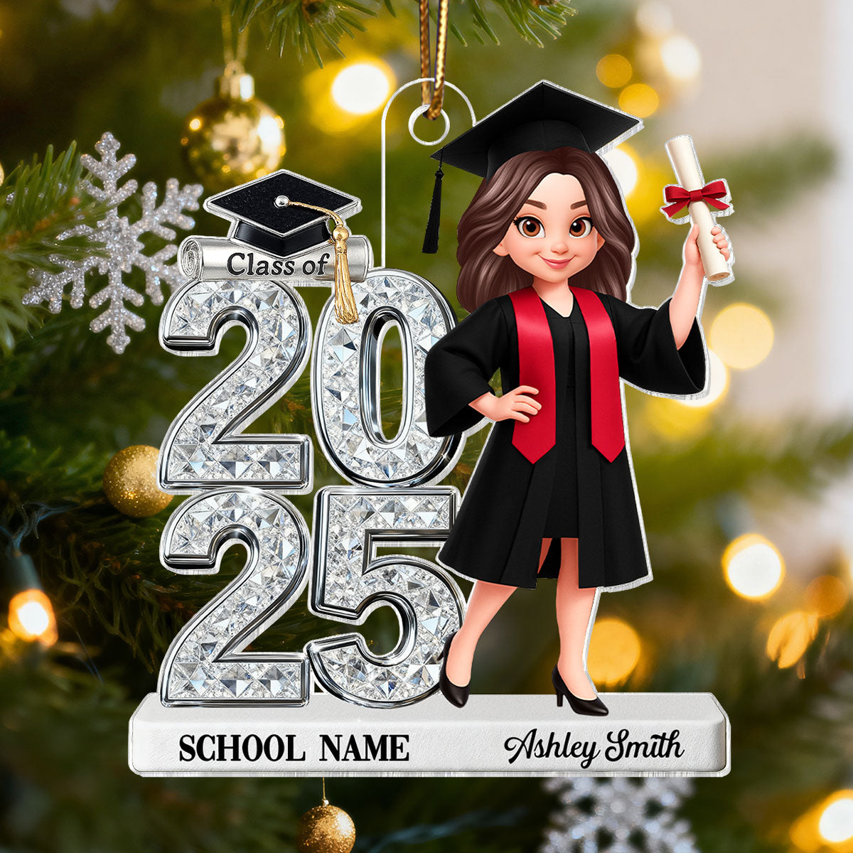 3D Shiny Effect Class Of 2025 2026 Senior - Personalized Acrylic Car Hanger- Gift For Graduates, Daughter, Son