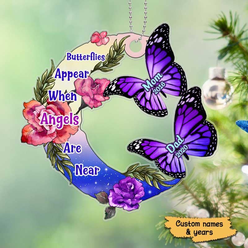 Butterflies Appear Angels Are Near Memorial Personalized Wooden Ornament