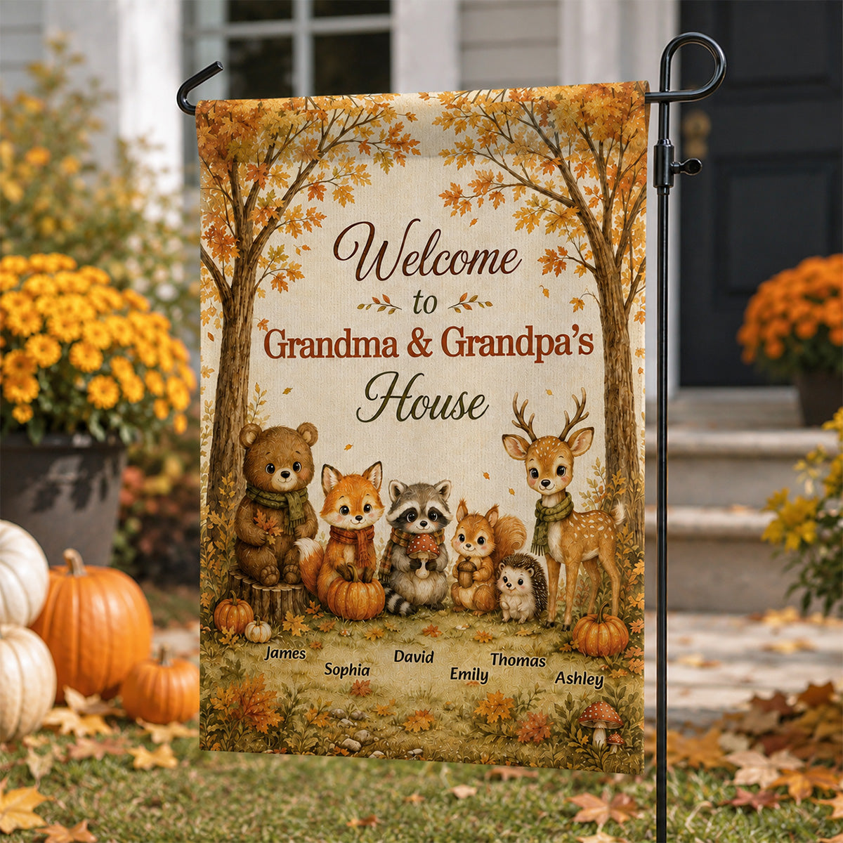 Welcome To Grandparents House Fall Season Cute Woodland Animals - Personalized Garden Flag