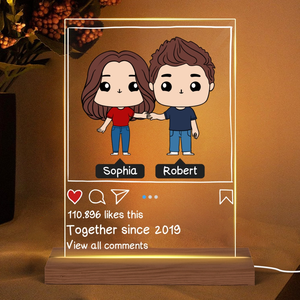 Cute Chibi Couple Personalized Rectangle Acrylic Plaque LED Night Light