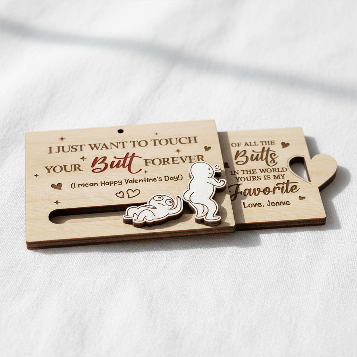 Wanna Touch Your Butt All The Time Funny Inappropriate Couple - Personalized Wooden Slider Ornament - Valentine's Day Gift For Him, For Her