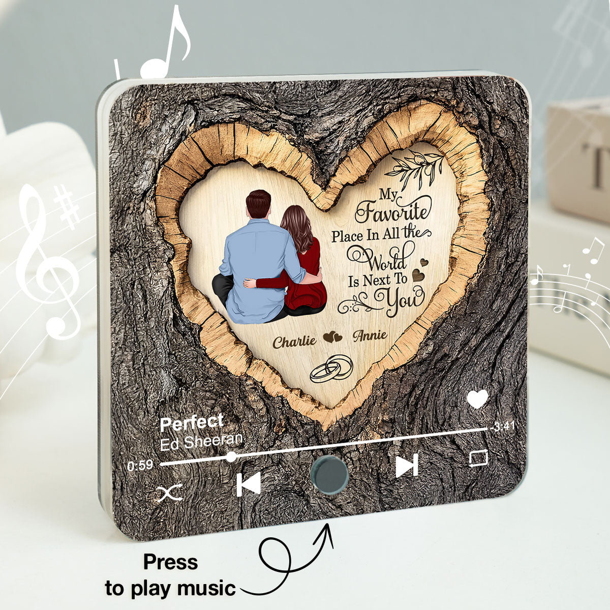 Favorite Place Next To You Couple Sitting - Personalized Music Fridge Magnet - Anniversary Gift, Valentine's Gift For Him, For Her
