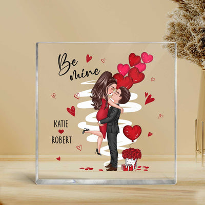 Be Mine Doll Couple Kissing Personalized Acrylic Block Plaque - Gift For Him Gift For Her
