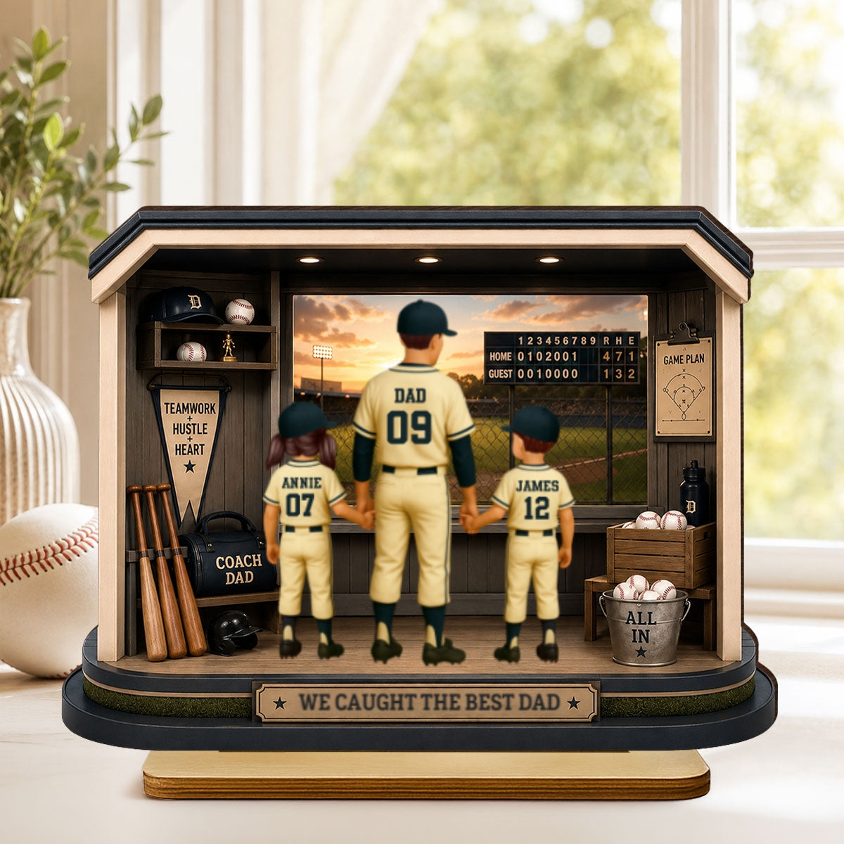 Home Run Baseball Dad & Kids - Personalized 2-Layered Wooden Plaque - Father's Day Gift For Dad, Husband