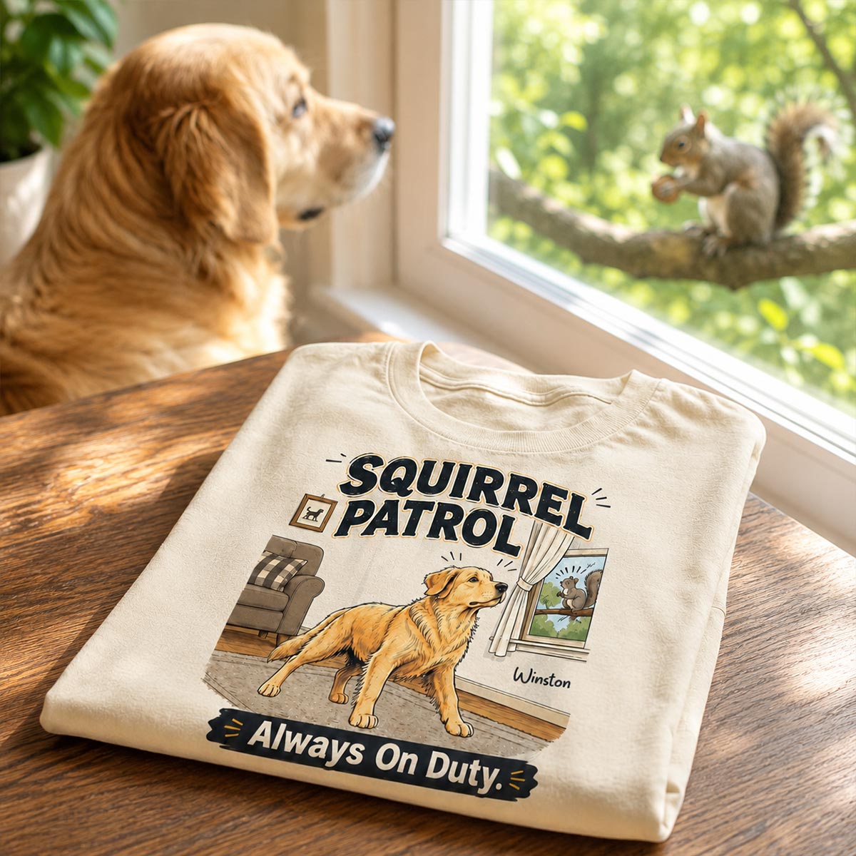 Squirrel Patrol Always On Duty Custom Dog Photo - Personalized Shirt - Funny Gift For Dog Lover