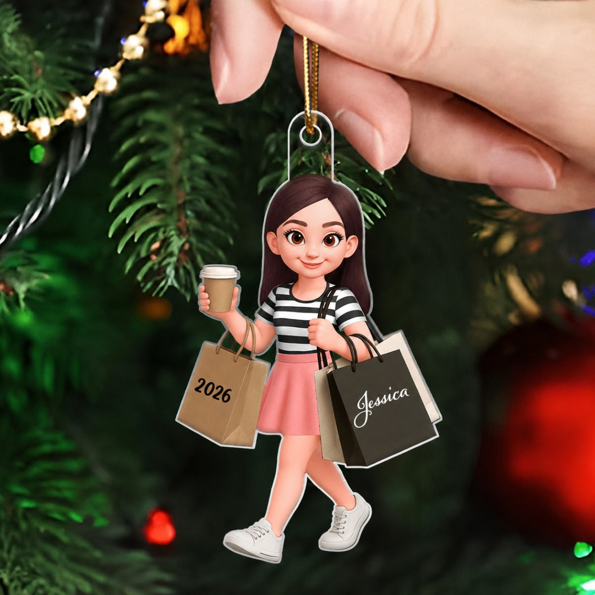 Shopping Fashion Teen Girl 3D Effect - Personalized Acrylic Ornament - Christmas Gift For Teenager