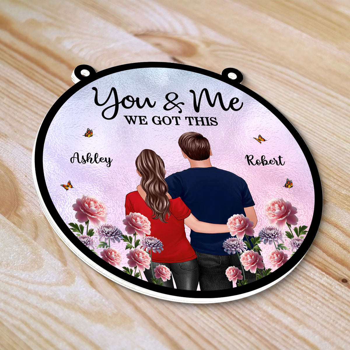 Couple Birth Month Flowers Personalized Suncatcher, Gift For Couple, Gift For Her