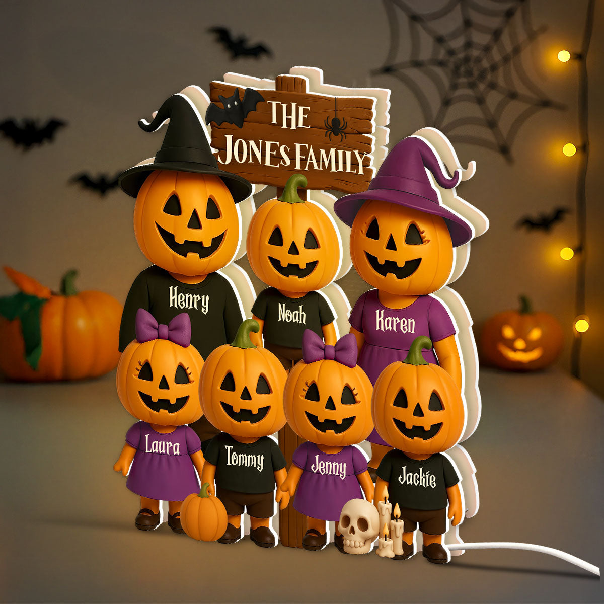 Jack O' Lantern Family 3D Effect Personalized Light Box Halloween Decor