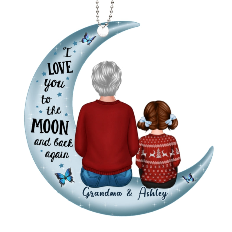 Love To The Moon Grandma Grandkids Personalized Acrylic Ornament