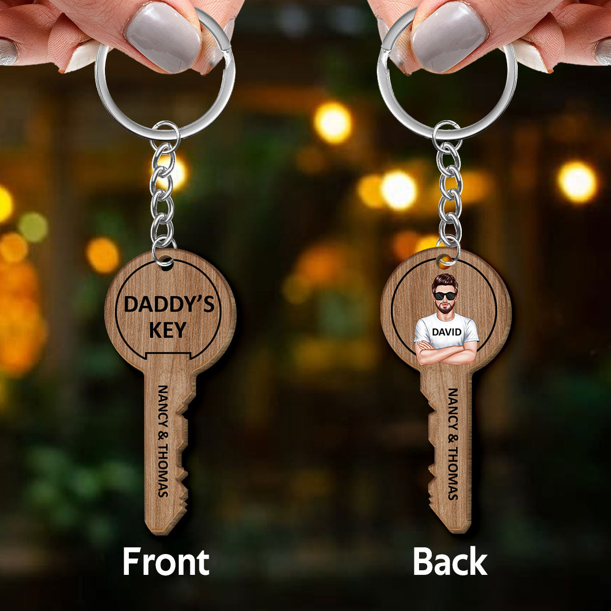 Dad Grandpa‘s Key Key Shape Personalized Wooden Keychain