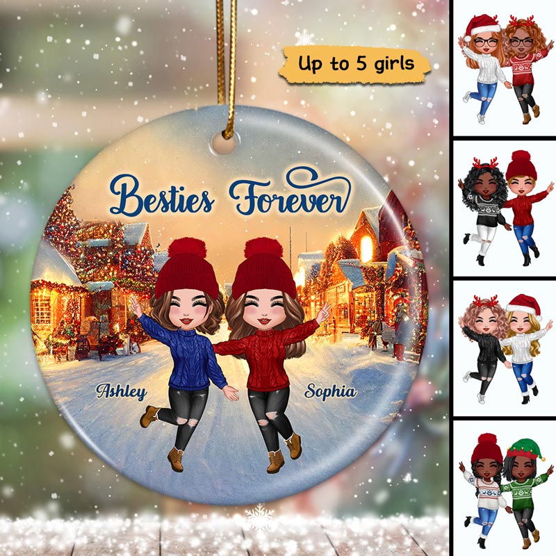 Christmas Night Happy Doll Besties On The Street Personalized Circle Ornament