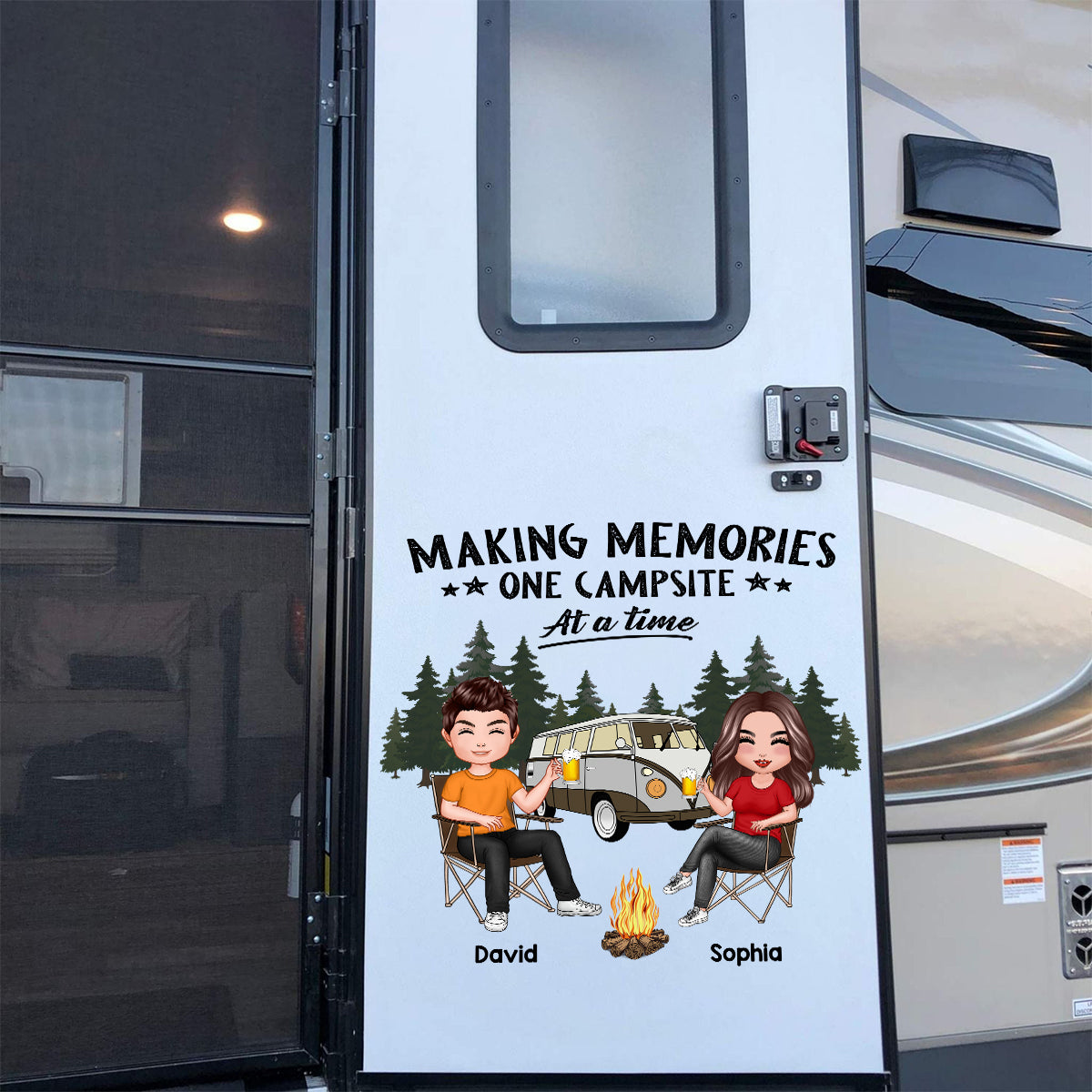 Camping Partners For Life Doll Couple Sitting Personalized RV Decal