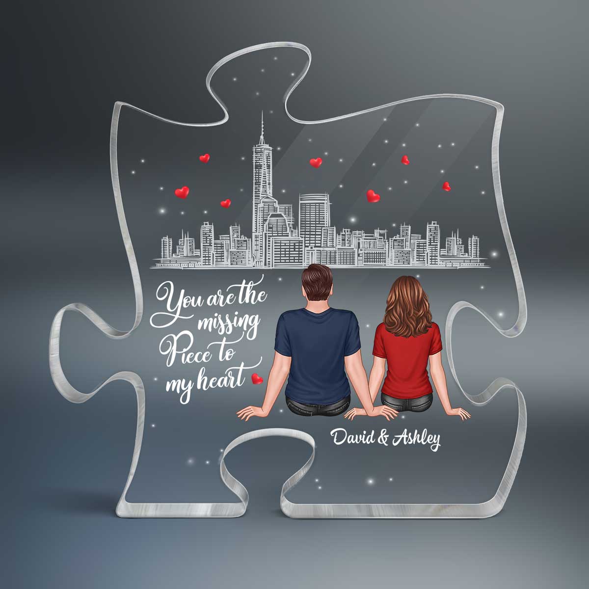 The Missing Piece To My Heart Couple Back View Personalized Puzzle Acrylic Plaque