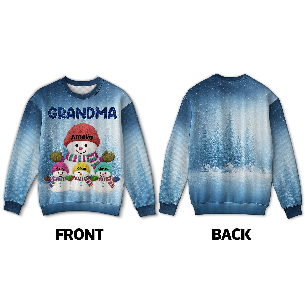 Heartwarming Grandma Grandkids Snowman Together - Personalized Ugly Sweater
