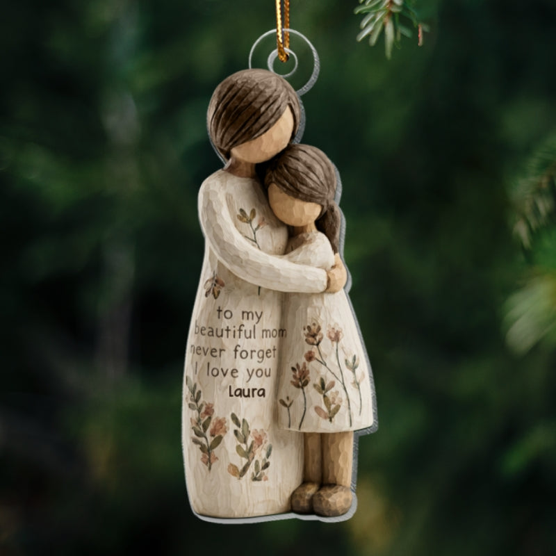 Mom And Daughter Son Faux Wood - Personalized Acrylic Ornament - Heartwarming Christmas Gift For Mom, For Family