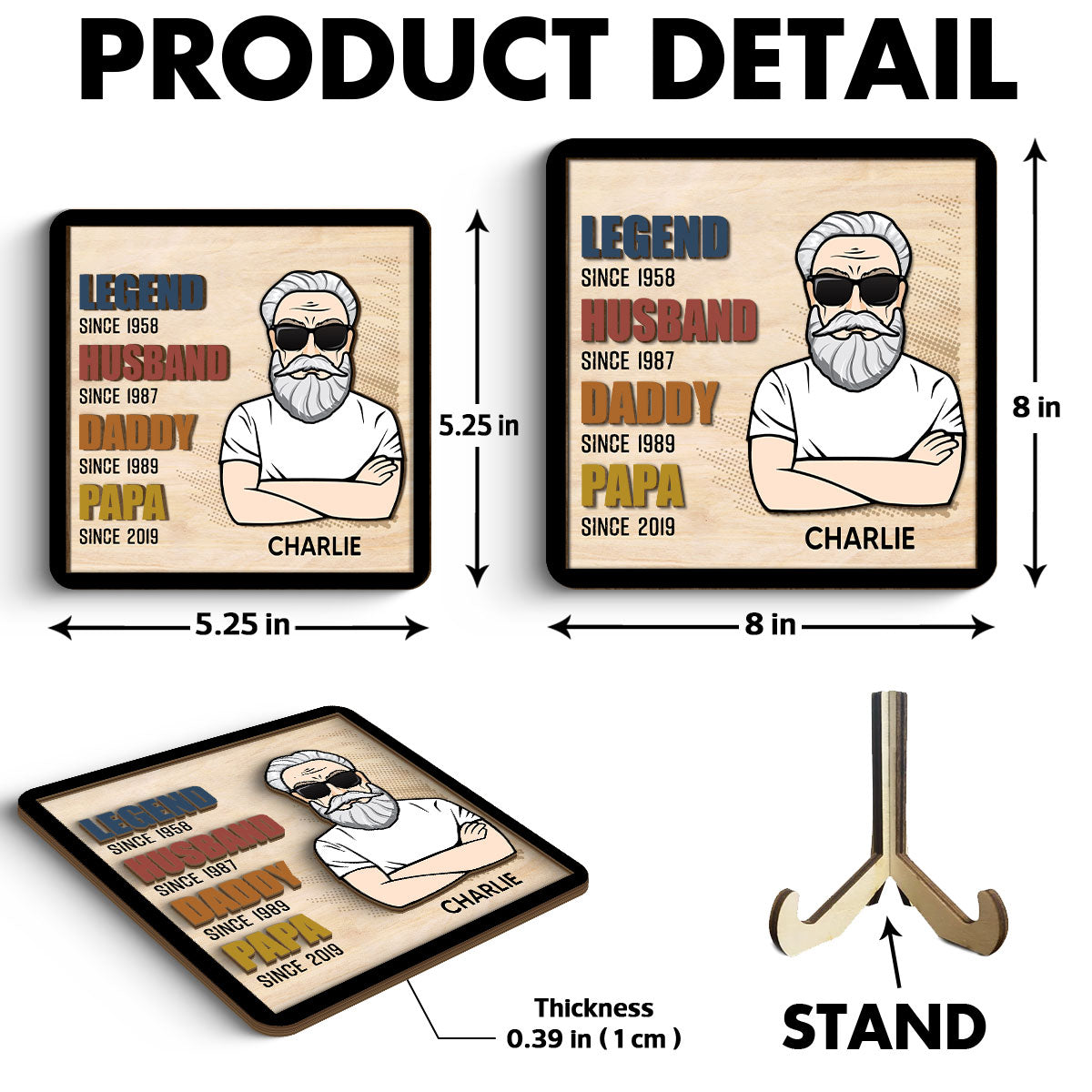 Legend Grandpa Personalized 2-Layer Wooden Plaque