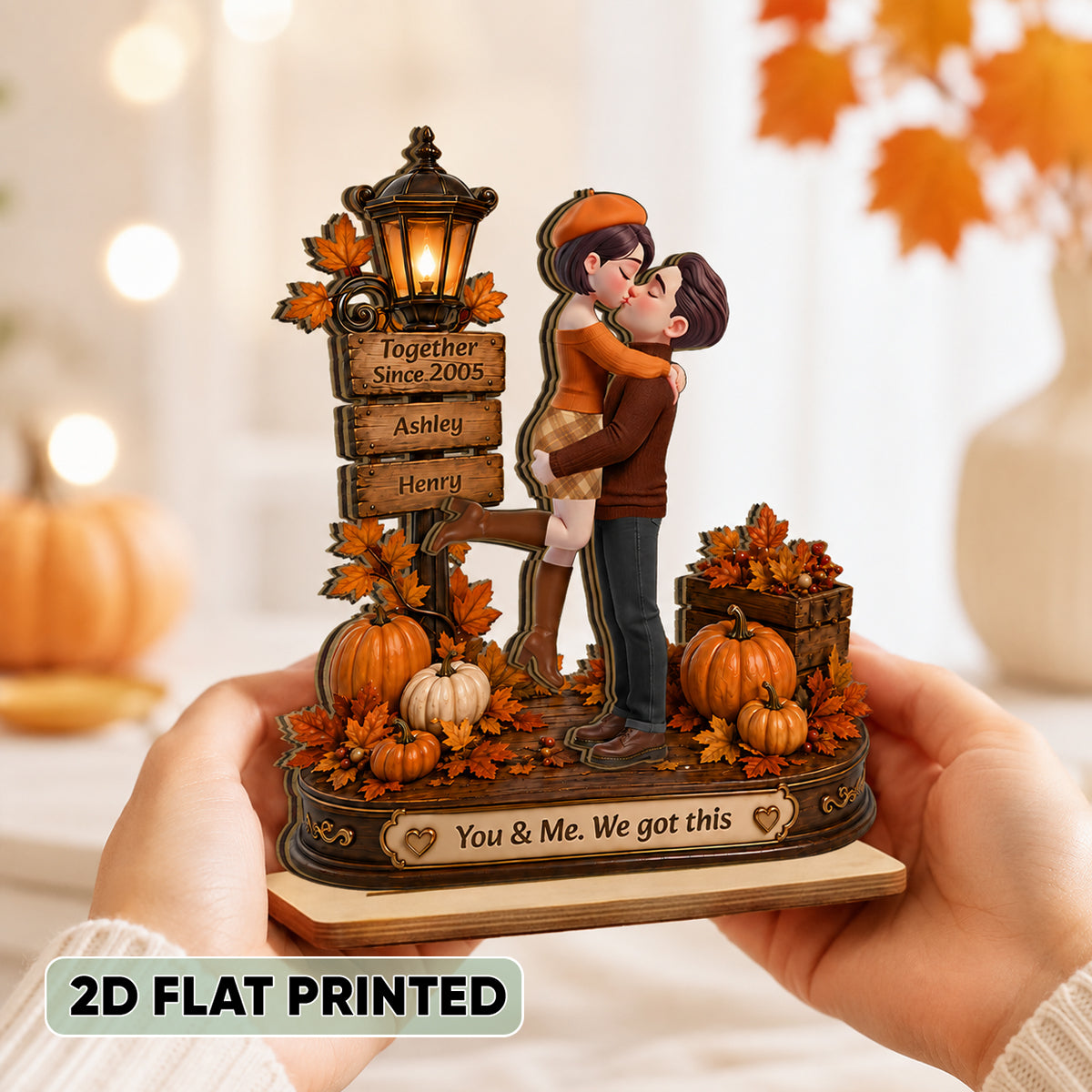 Cozy Fall Couple We Got This - Personalized 2-Layered Wooden Plaque - Fall Season Decor Gift, Gift For Couple