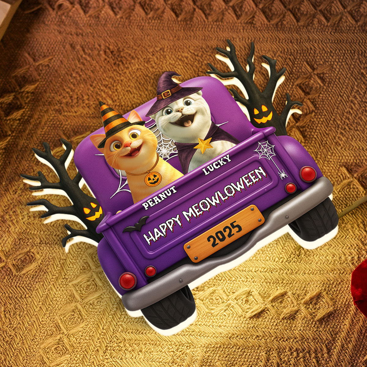 Halloween Cats On Truck Personalized Light Box, Halloween Decoration