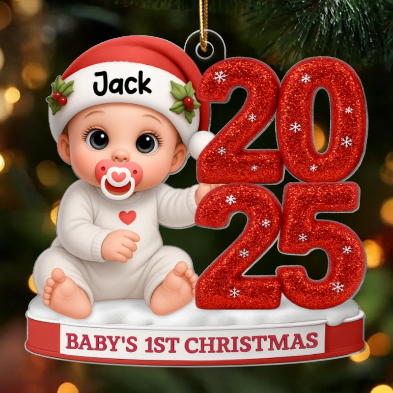 3D Glitter Effect Baby 1st Christmas - Personalized Acrylic Ornament - Unique Christmas Gift For New Born, Baby