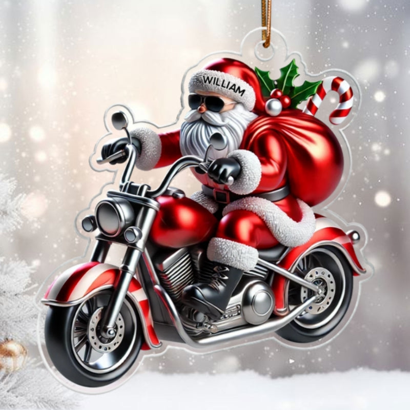 Santa Claus Riding Motorbike Christmas Personalized Acrylic Ornament, Motorcycle, Motocross, Bikers Christmas Gift