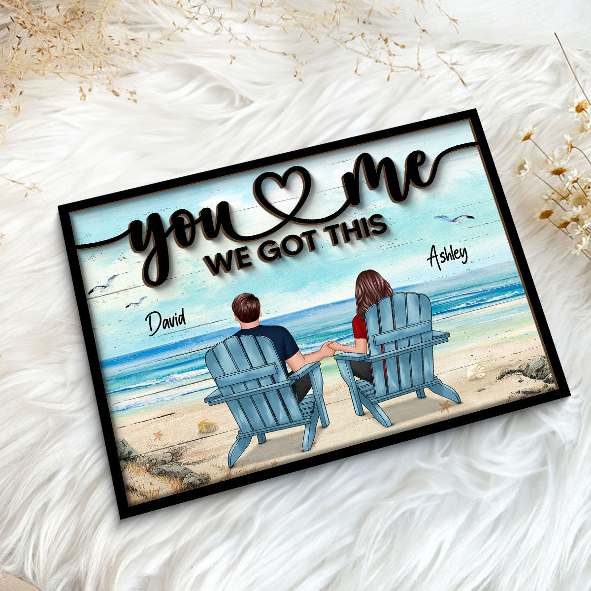 Back View Couple Beach Landscape Valentine‘s Day Gift For Him For Her Personalized 2-Layer Wooden Plaque