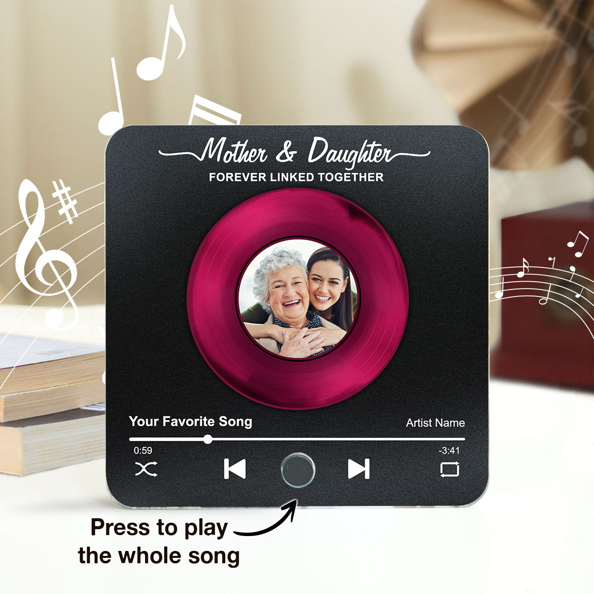 Mom & Daughter Vinyl Custom Photo Personalized Music Fridge Magnet, Perfect 2025 Gift For Mom