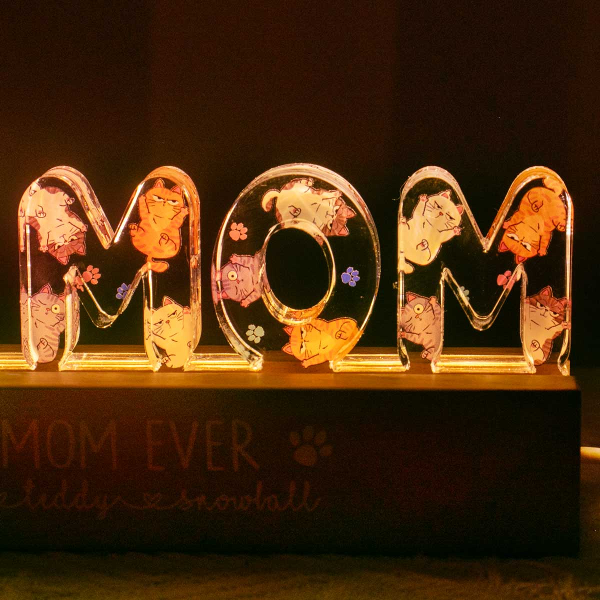 Cute Cat Mom Personalized LED Night Light, Gift For Cat Mom
