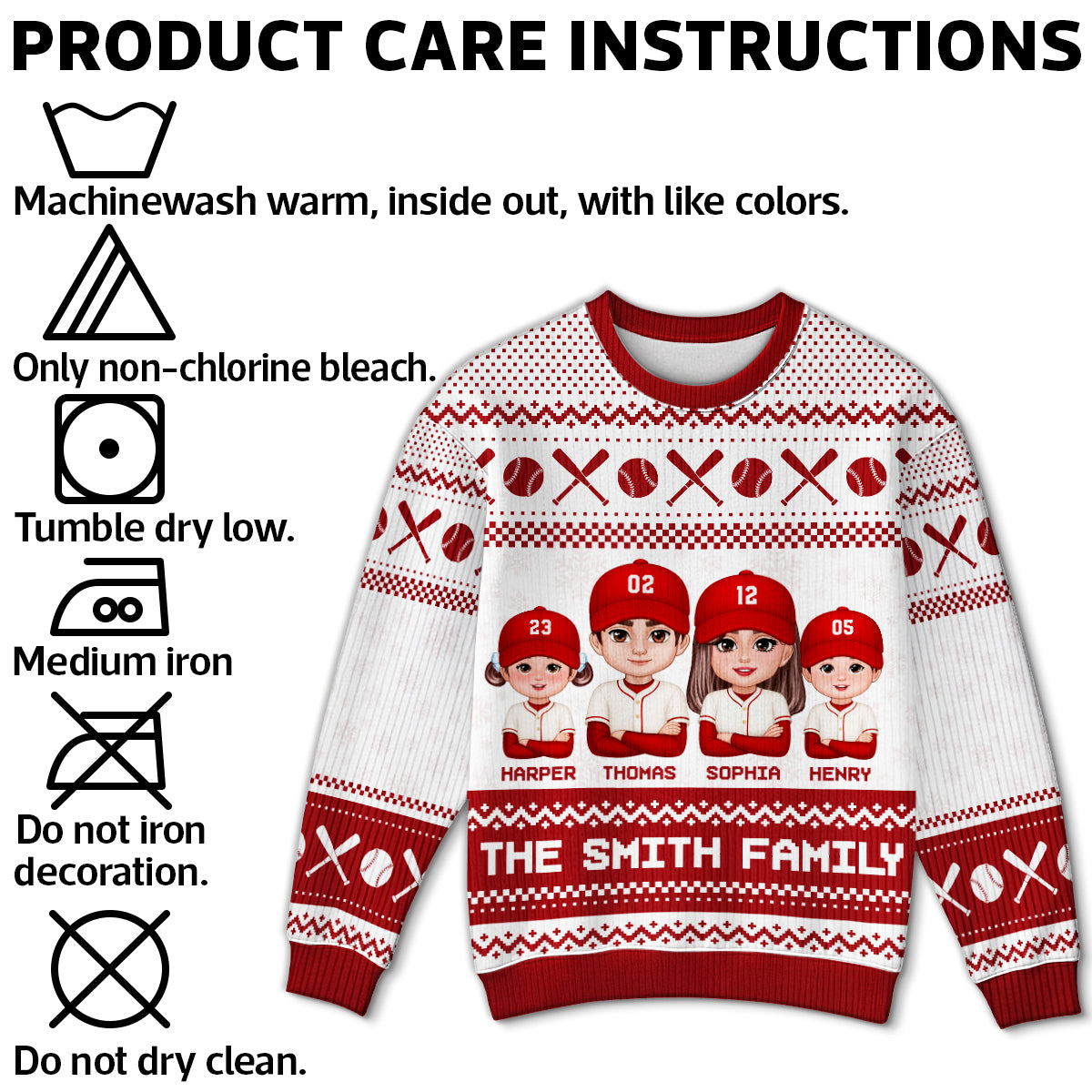 Christmas Baseball Family Personalized Faux Knitting Ugly Sweater