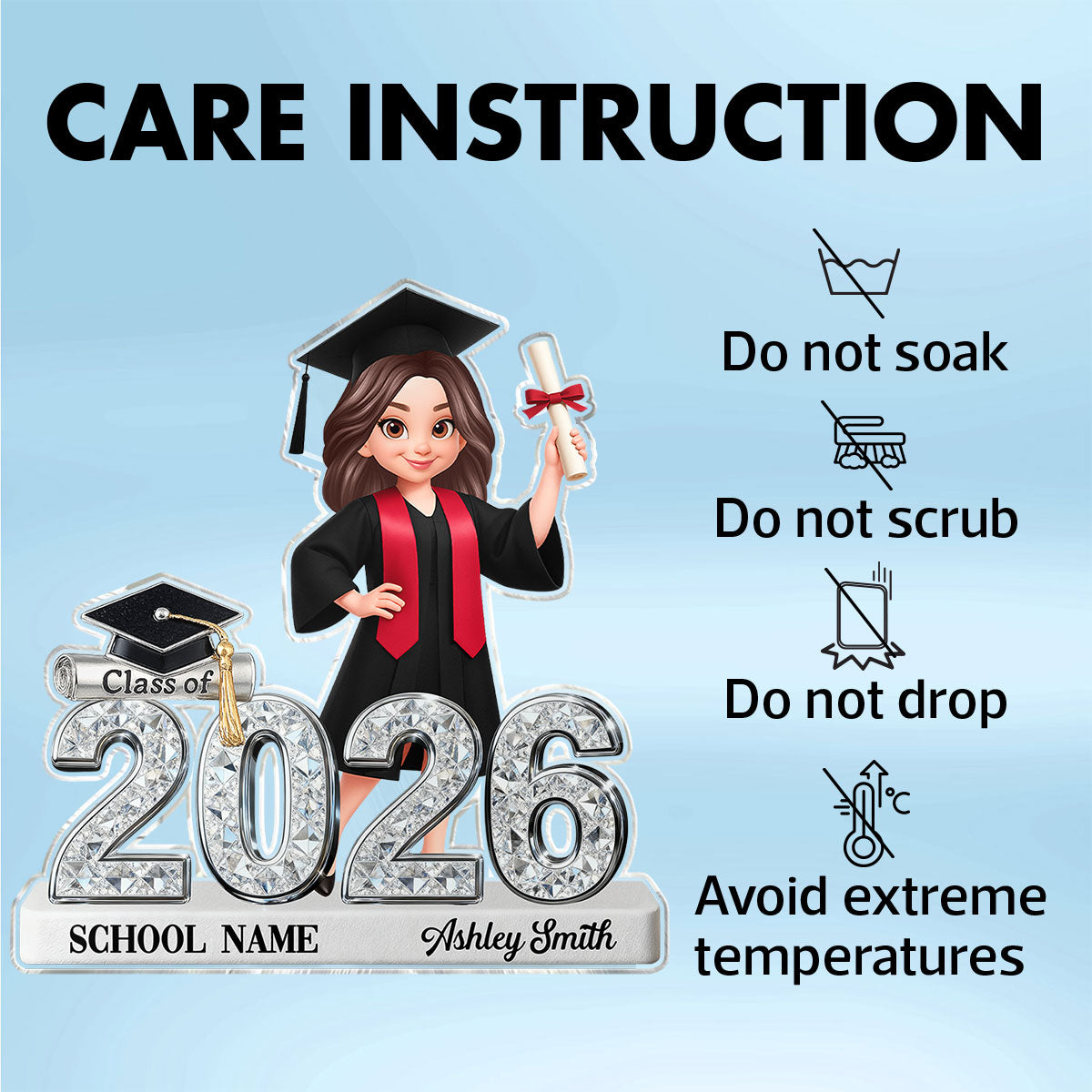 Class Of 2026 2027 Senior Shiny Effect 2D Flat - Personalized Acrylic Block Plaque - Graduation Gift For Graduates, Daughter, Son