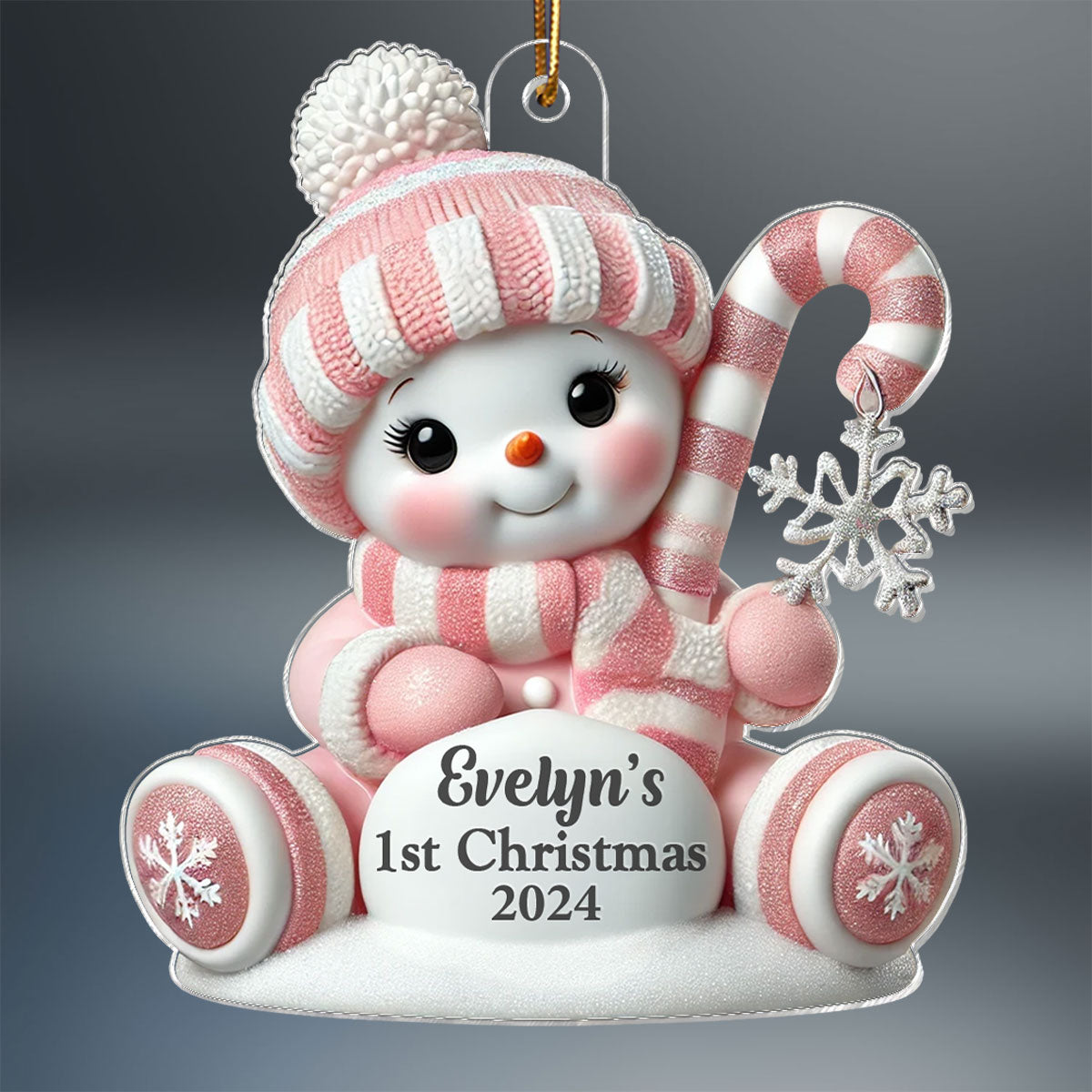 Cute Snowbaby Sitting On Snow 3D Effect Baby's First Christmas Personalized Acrylic Flat Ornament