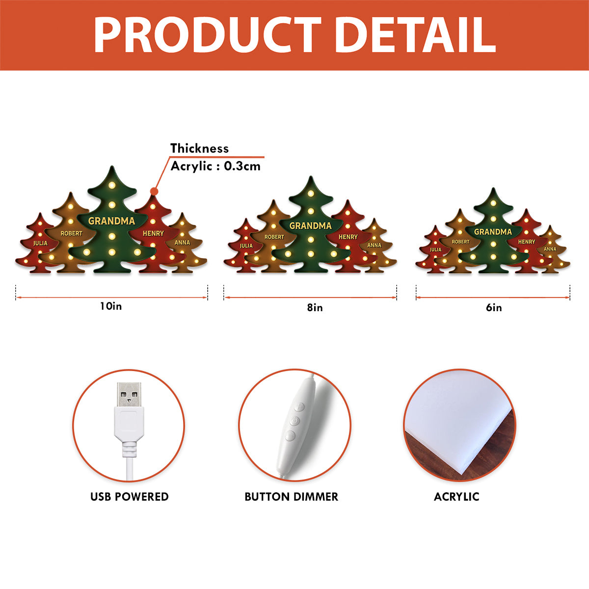 3D Effect Retro Vintage Christmas Tree Grandma Grandkids - Personalized Light Box - Gift For Grandmas