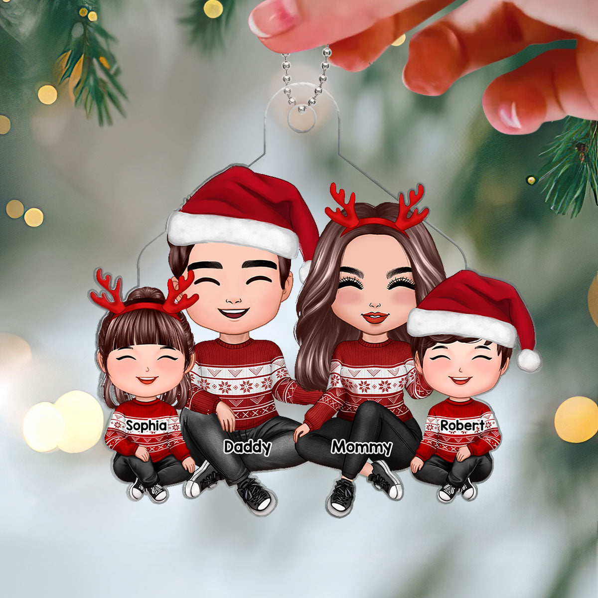 Happy Face Doll Family Sitting Christmas Gifts Personalized Acrylic Ornament