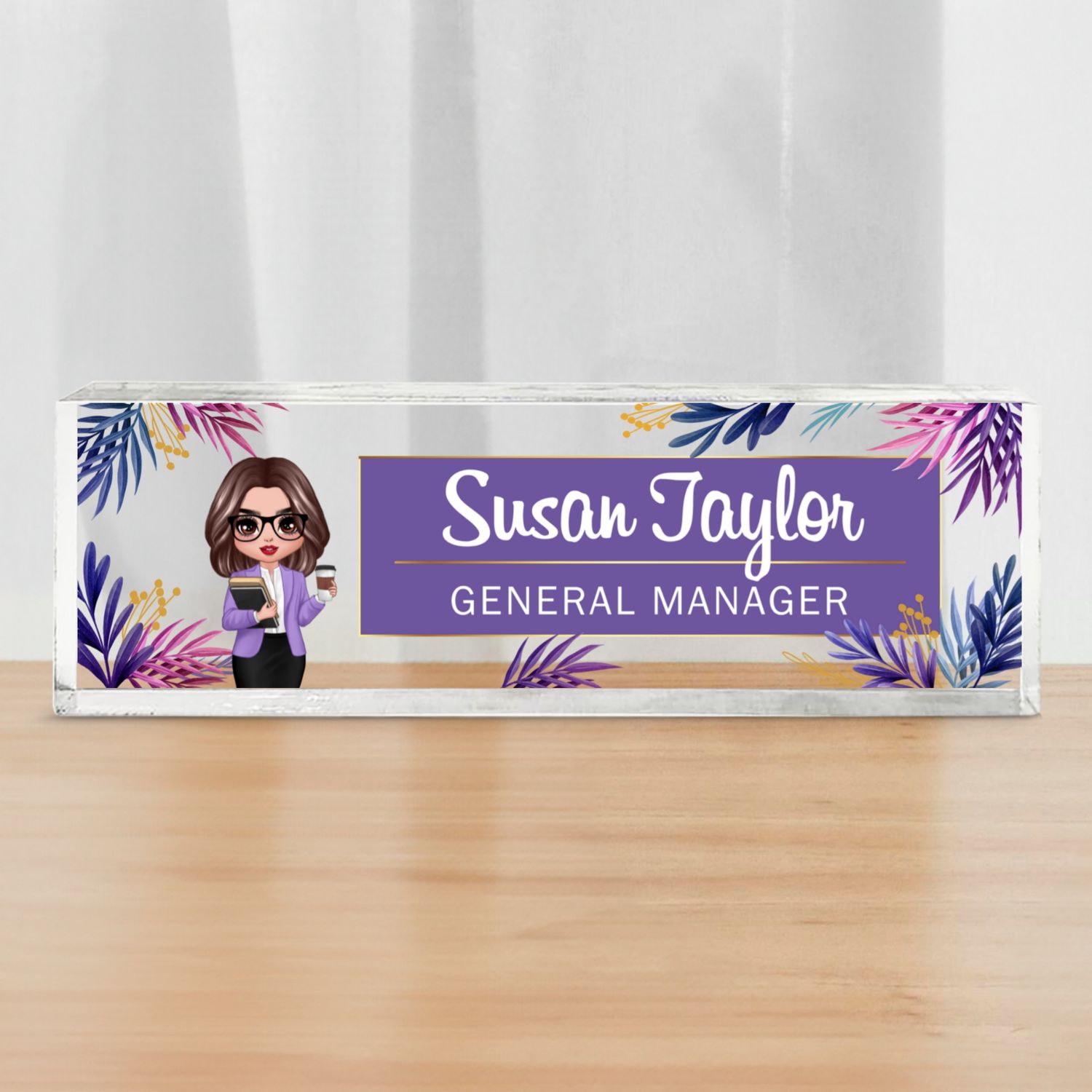 Tropical Woman Personalized Acrylic Desk Name Plate, Office Desk Decor, Gift For Colleagues, Coworkers, Boss