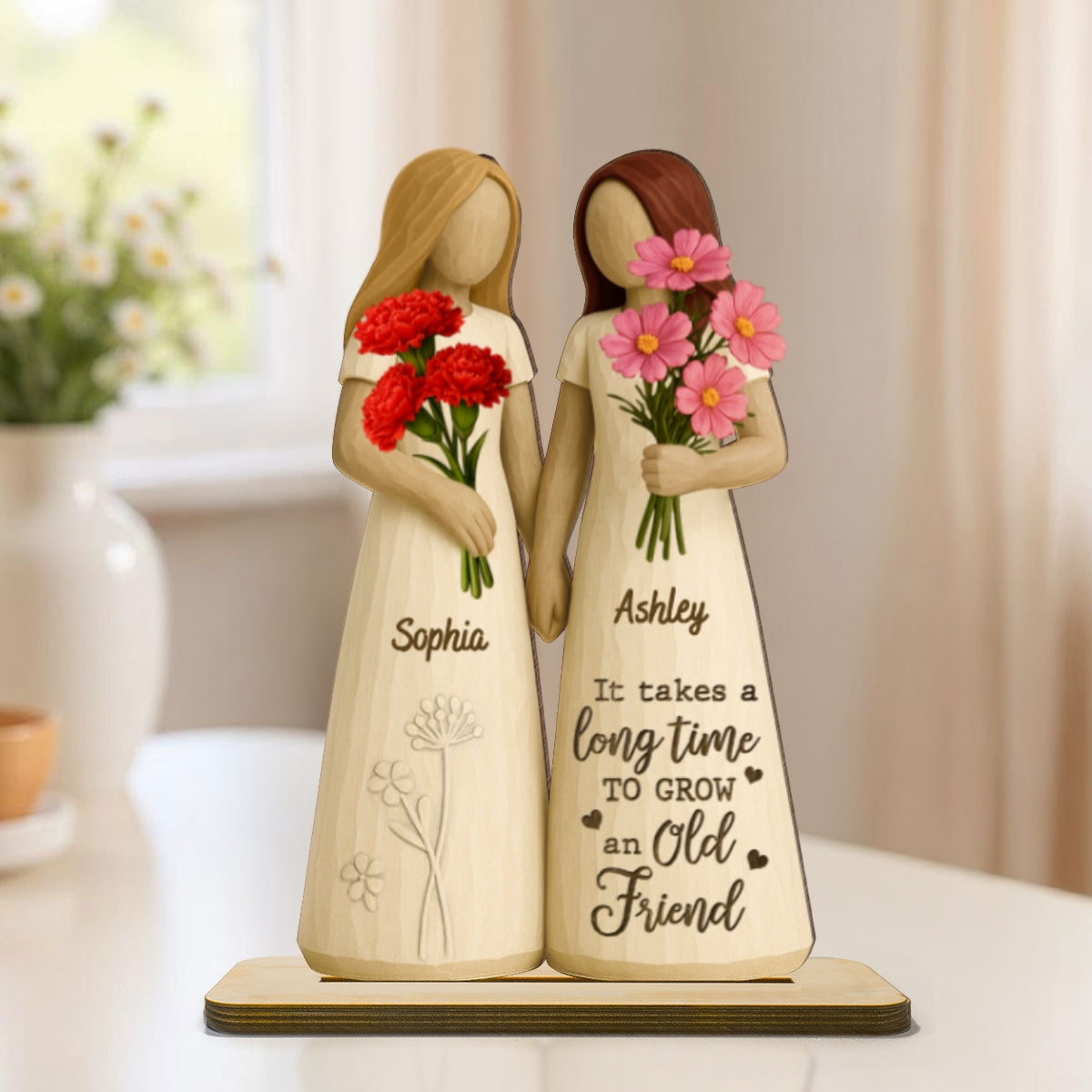 If Friends Were Flowers 3D Effect Besties Sisters Personalized Standing Wooden Plaque