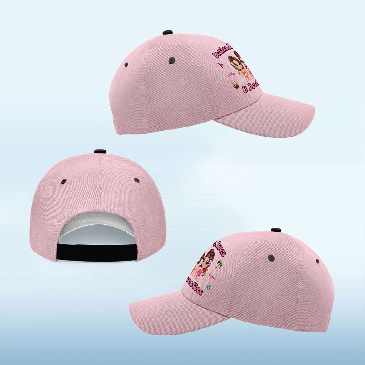 Beaches Booze & Besties, Summer Vibe Personalized Classic Cap, Gift For Best Friends