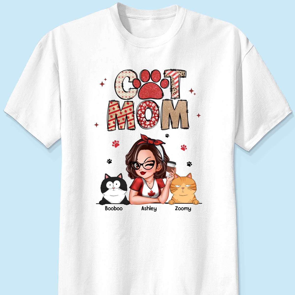 Cat Mom Canada Flag Sparkly Pattern Personalized Shirt, Canada Day