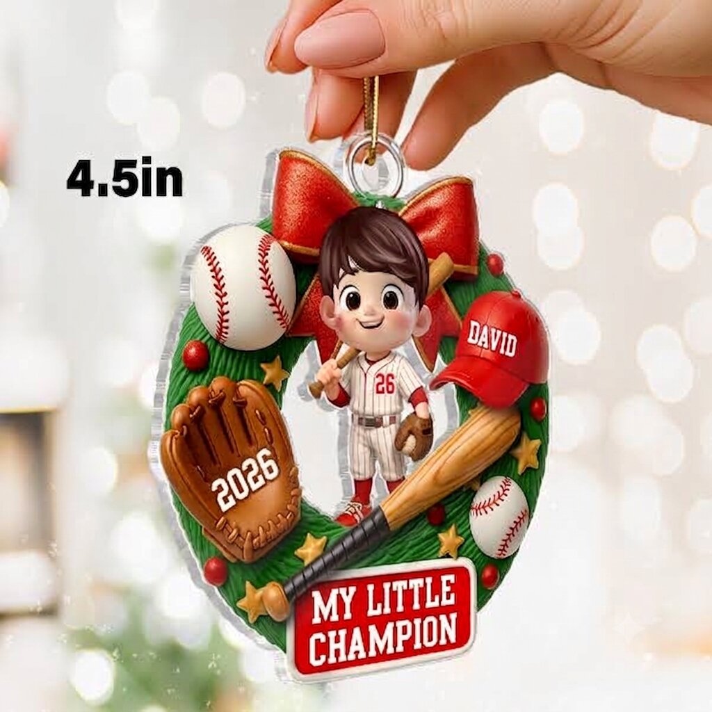 Baseball Kid Christmas 3D Effect - Personalized Acrylic Ornament - Unique Christmas Gift For Kid