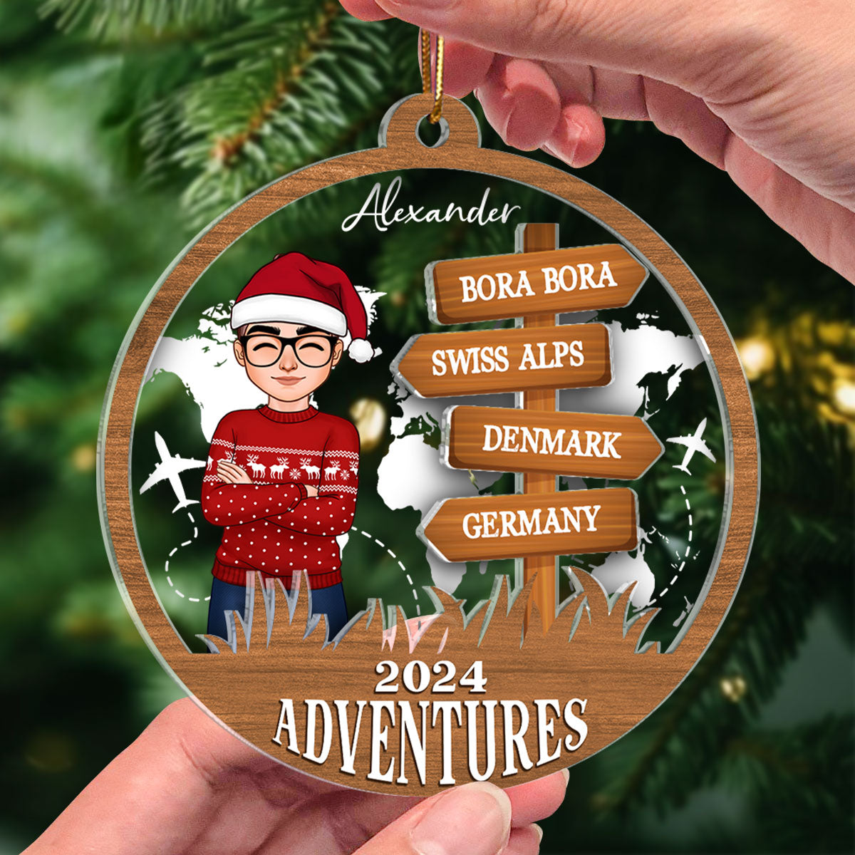 Personalized Travel Adventure Ornament, Custom Traveling Destination Ornament, Travel Gift, Christmas Gift, Gift for Travelers