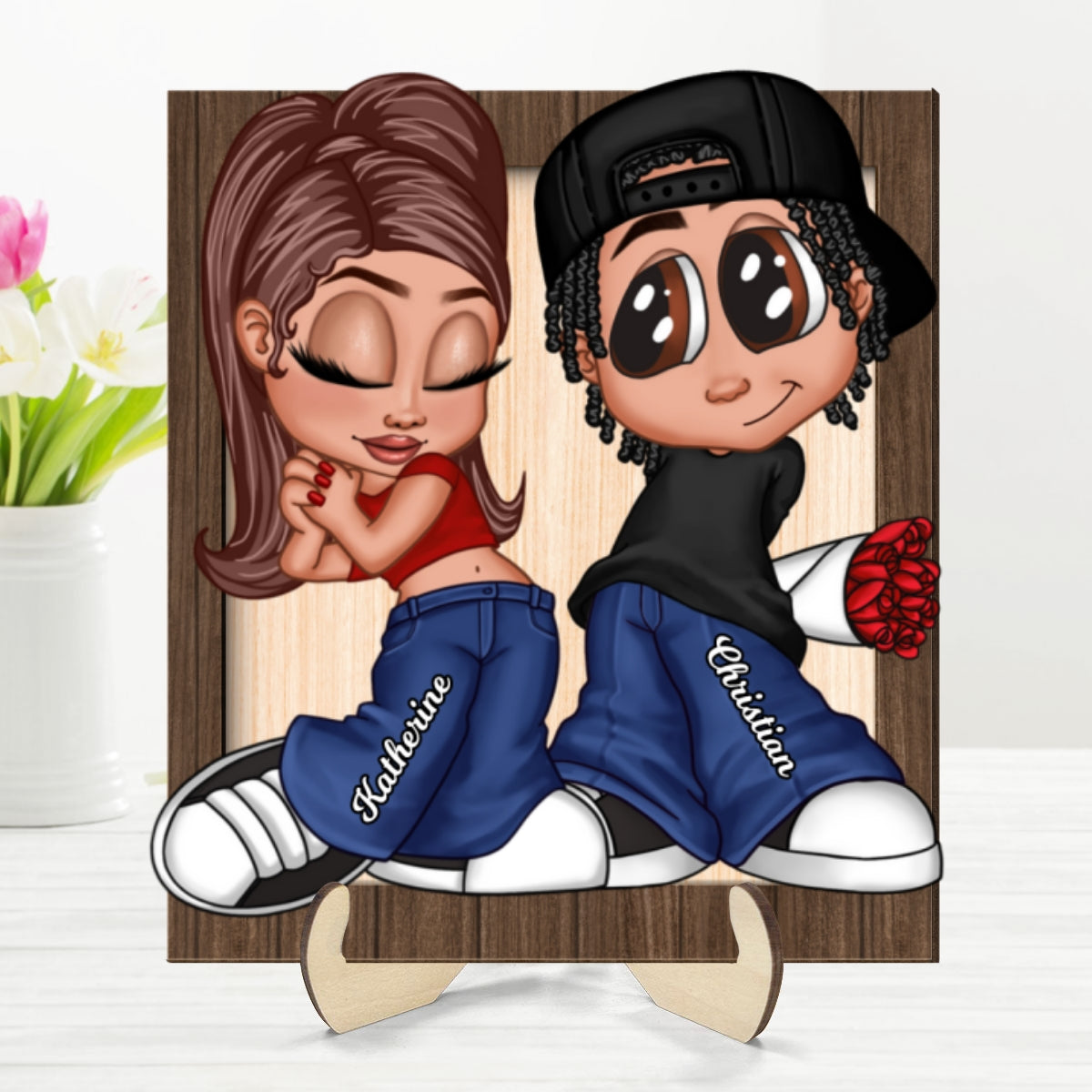 Y2K Couple Personalized 2-layer Wooden Plaque, Unique Valentine's Day Gift For Him, Gift For Her