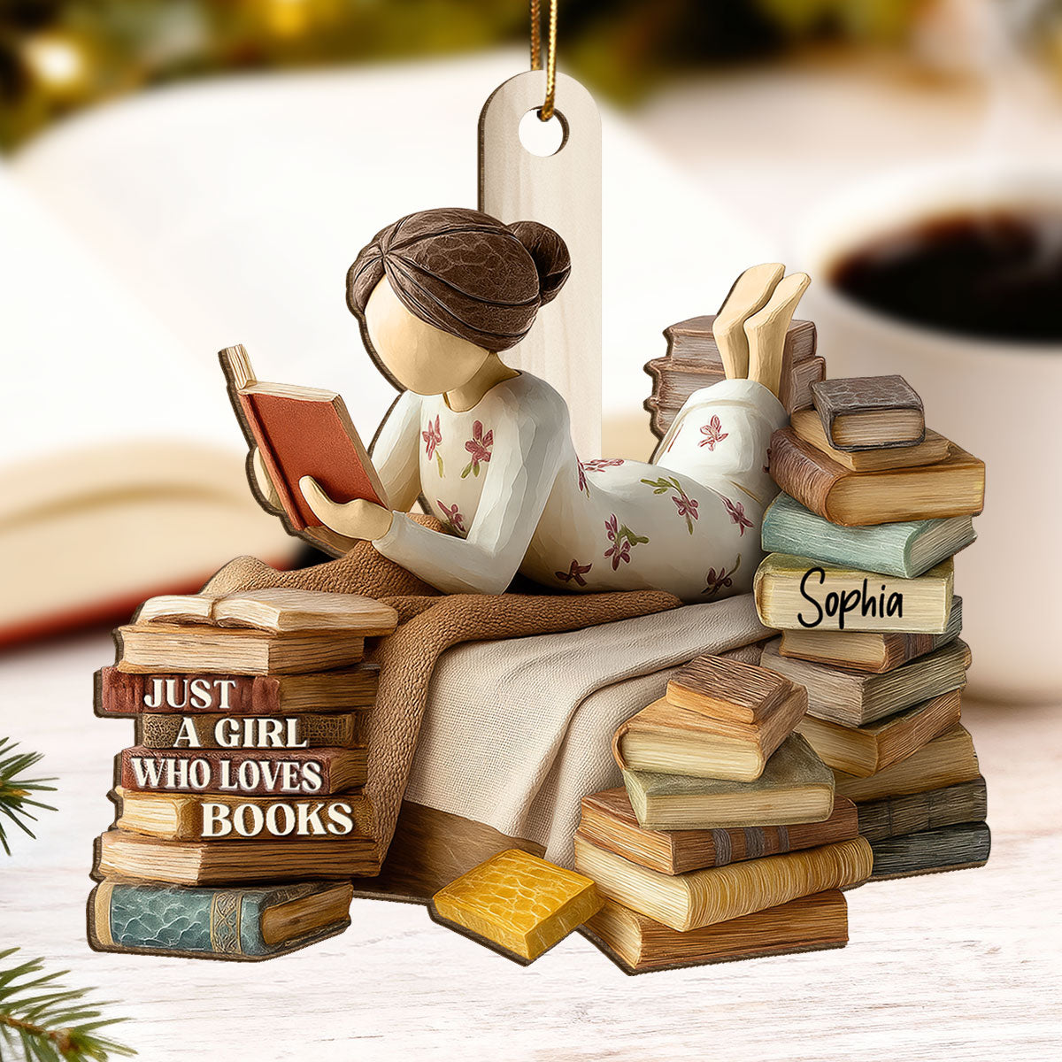 Just A Girl Who Loves Books 3D Effect - Personalized Wooden Ornament - Christmas Gift For Book Lover, Bookworm