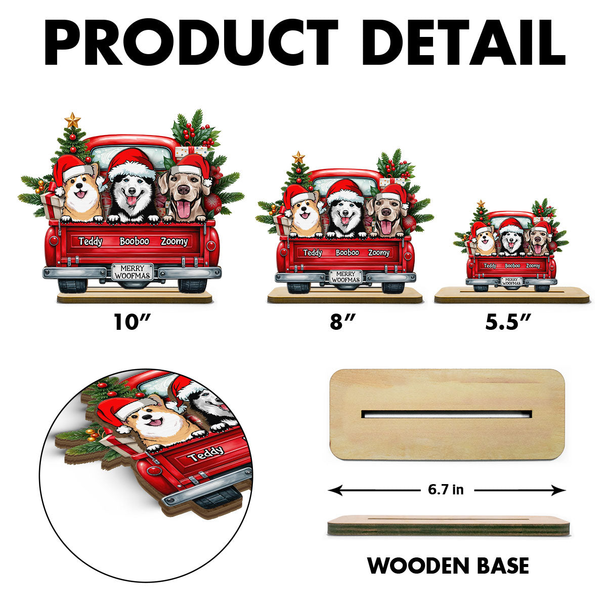 Merry Woofmas Dogs On Truck Personalized Standing Wooden Plaque, Christmas Gift For Dog Mom Dog Dad